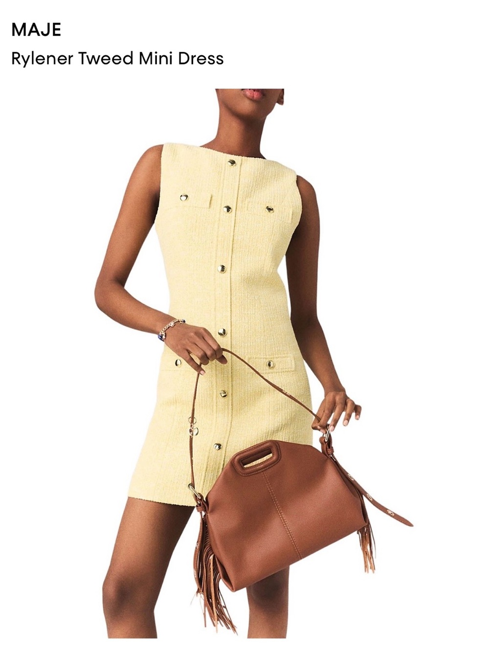 Maje Yellow Tweed Mini Dress